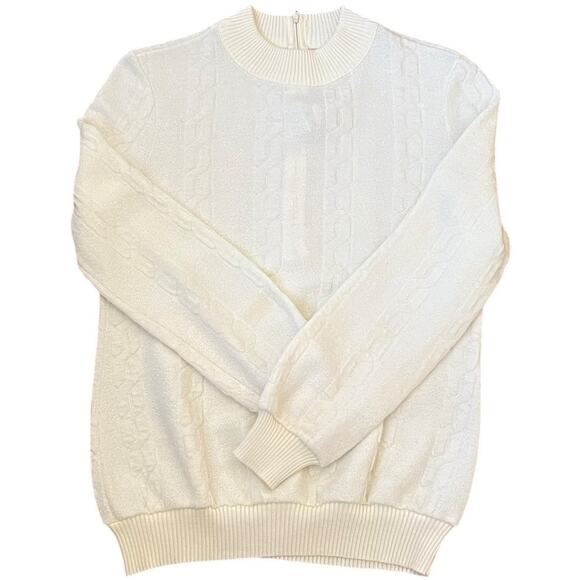 80s/90s Bay Harbour Cream Mock Neck Sweater Zip Back Knit Size M Coastalchic - Picture 16 of 16